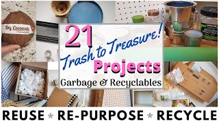 21 DIY RECYCLE CRAFTS 💚 TRASH TO TREASURE 💛 CARDBOARD 💙 GLASS 💜 PLASTIC  REPURPOSE amp REUSE [upl. by Sokil]