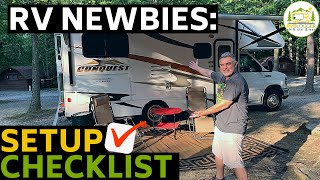 How to Setup Your RV Campsite for Beginners  Water Sewer Electric and Gear PLUS Newbie Checklist [upl. by Merwin171]